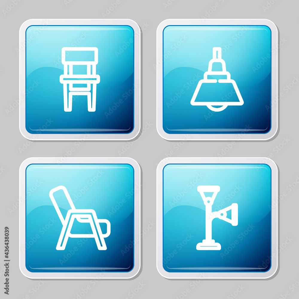 Set line Chair, Chandelier, Armchair and Floor lamp icon. Vector Set line Chair, Chandelier, Armchair and Floor lamp icon. Vector