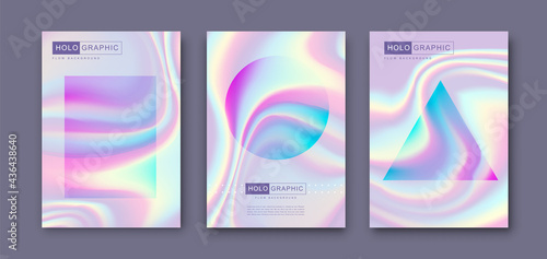 Set of Modern holographic pearl fllow abstract covers. Liquid vector illustration background