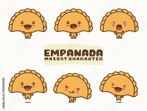 set, cartoon illustration of empanadas.
