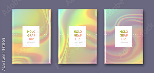 Set of Modern holographic pearl fllow abstract covers. Liquid vector illustration background