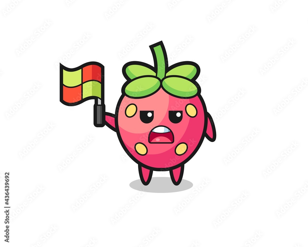 strawberry character as line judge putting the flag up strawberry character as line judge putting the flag up