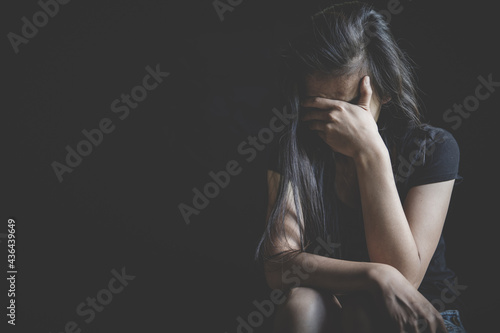Valokuva Young depressed woman, domestic violence and rape