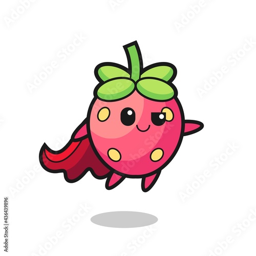 cute strawberry superhero character is flying