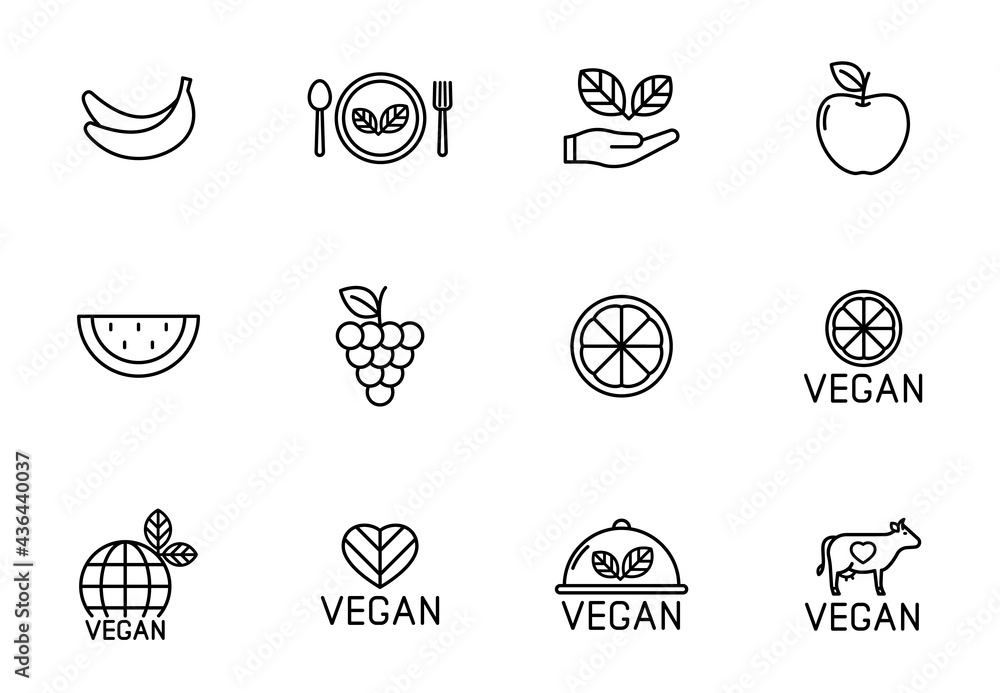 vegan outline vector icons isolated on white background. vegan healthy ...