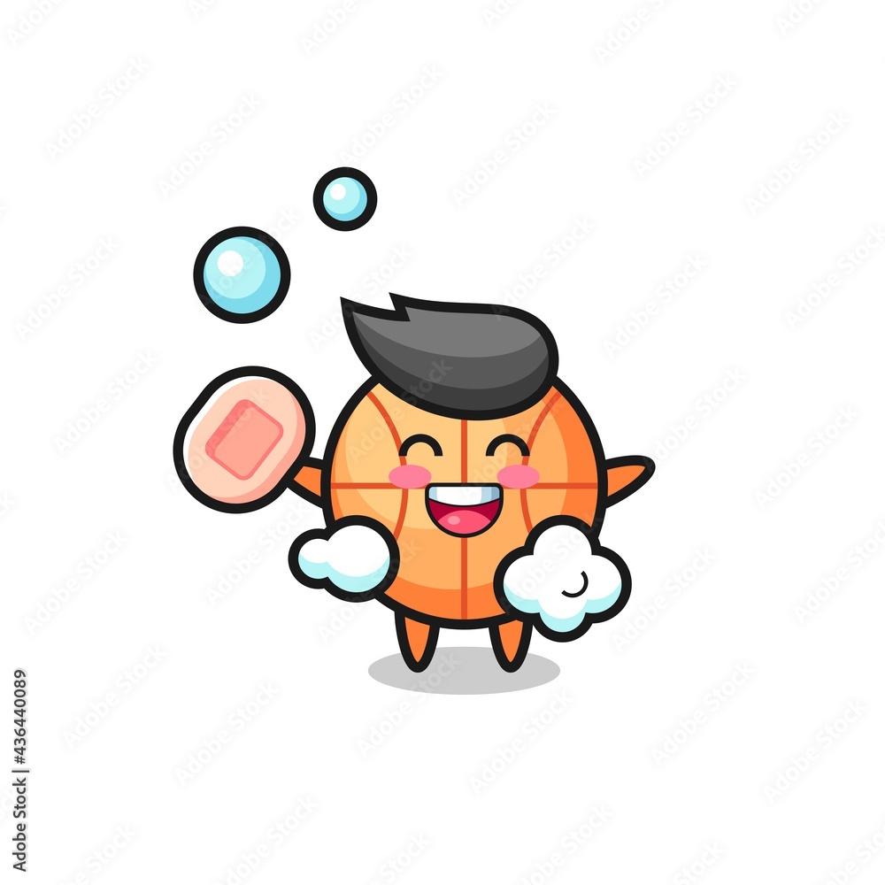 basketball character is bathing while holding soap basketball character is bathing while holding soap