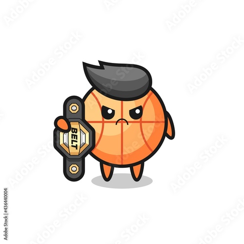 basketball mascot character as a MMA fighter with the champion belt
