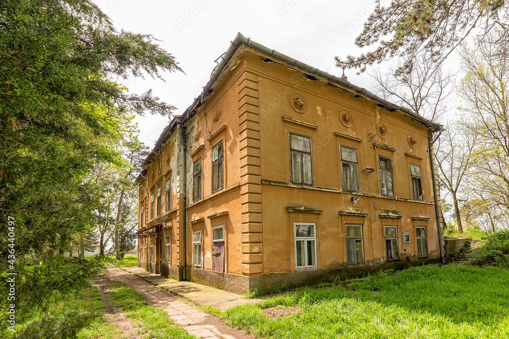 Novi Becej, Serbia - May 01, 2021: Castle on Biserno Ostrvo (Pearl Island) in the natural surroundings og a branch of the river, socalled dead Tisa river. Novi Becej, Serbia - May 01, 2021: Castle on Biserno Ostrvo (Pearl Island) in the natural surroundings og a branch of the river, socalled dead Tisa river.