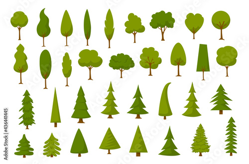 different cartoon park forest pine fir trees set photo