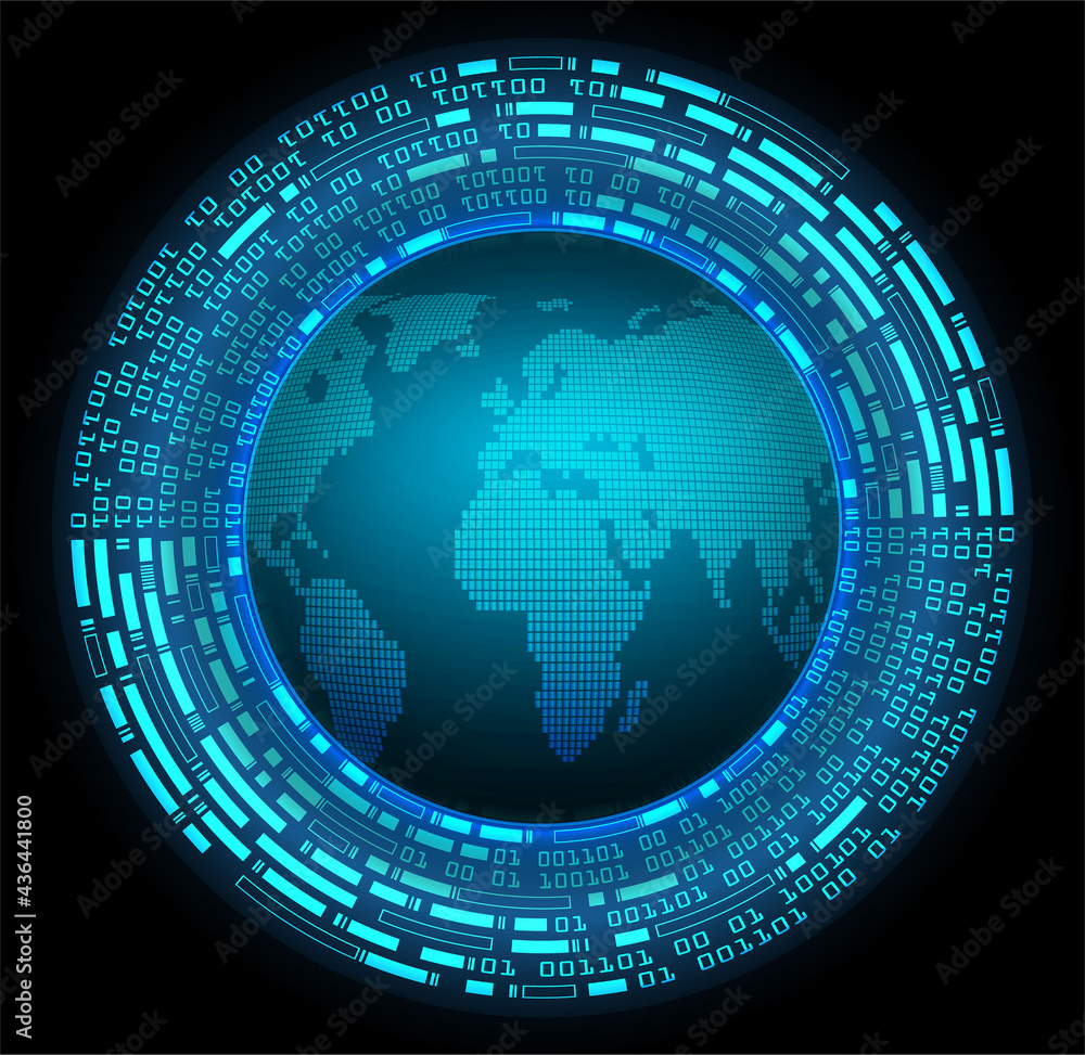 world binary circuit board future technology, blue hud cyber security concept background world binary circuit board future technology, blue hud cyber security concept background