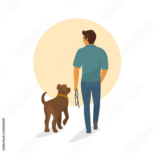 man walk with his dog, backside view isolated graphic