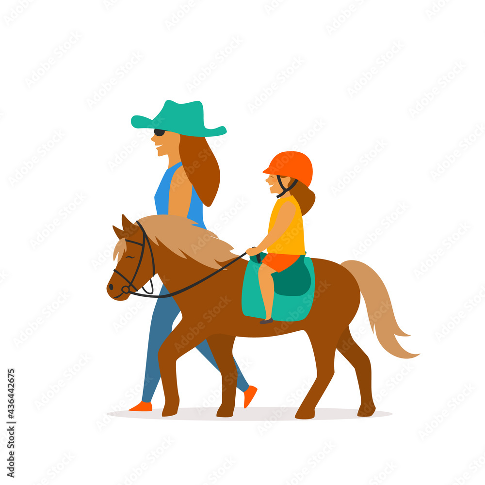small girl riding pony vector graphic small girl riding pony vector graphic