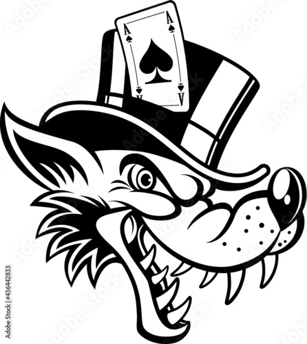 cartoon wolf with top hat and ace of spades