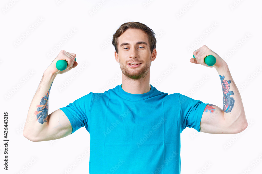 sporty man with pumped up arms tattoo exercise cropped view fitness sporty man with pumped up arms tattoo exercise cropped view fitness