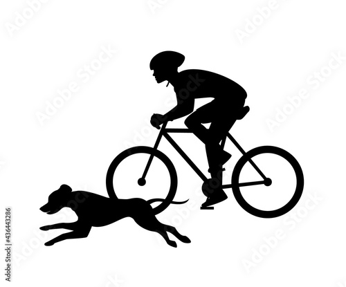 man cycling training with his dog silhouette graphic