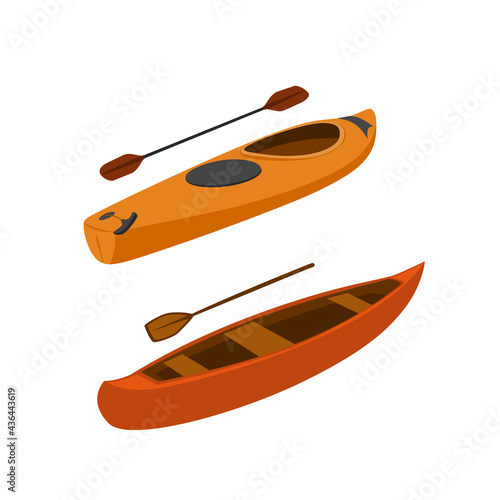 kayak and canoe boats isolated vector illustration