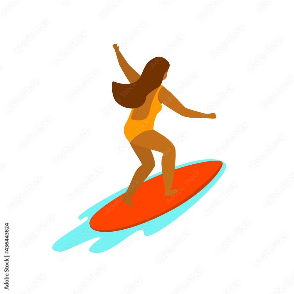 young woman surfing isolated vector graphic