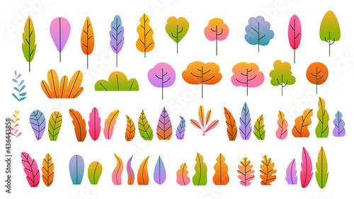 fall autumn colorful gradient trees bushes leaves set