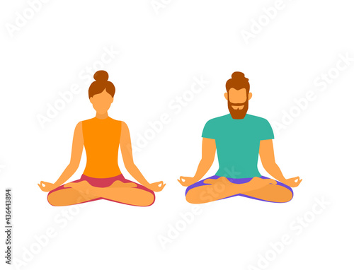 man and woman meditating in lotus pose vector graphic