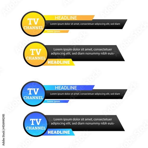 Stylish TV Channel news headline with yellow and blue color shade, News headline with text effect on multicolor shade, Lower third headline for TV news.