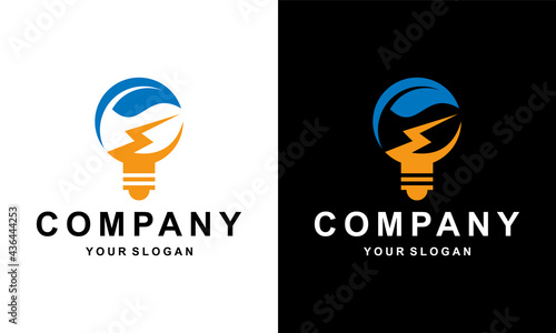 Ilustration vector graphic of  electric bulb logo icon, concept lightning lightning energy bulb and leaf. Vector design template.