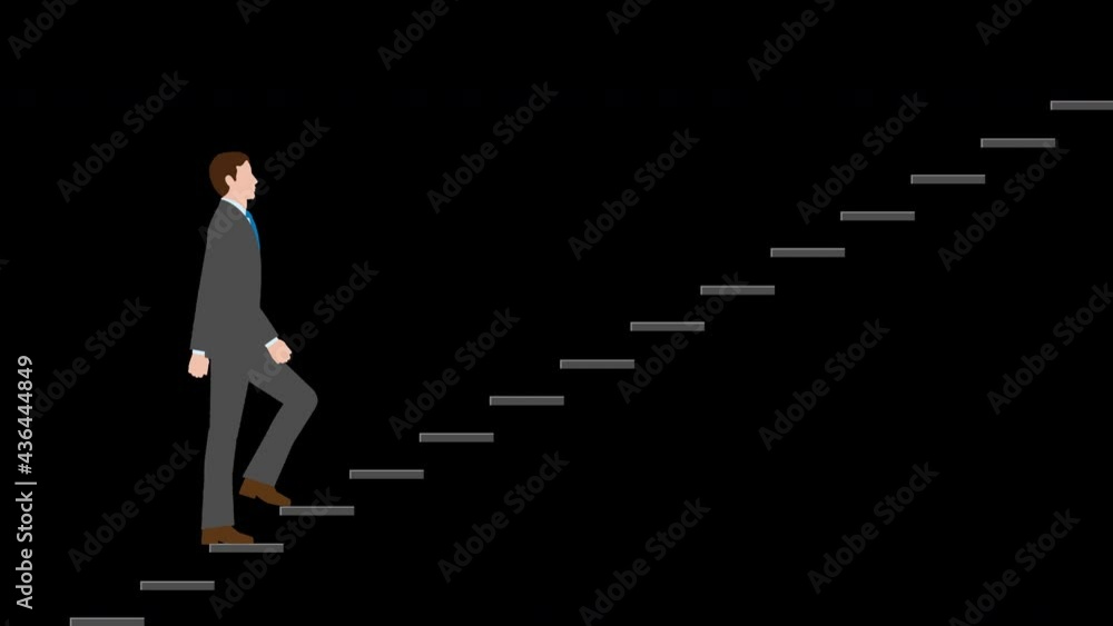 階段を一歩一歩確実に上がるビジネスマン。イラスト動画素材 階段を一歩一歩確実に上がるビジネスマン。イラスト動画素材