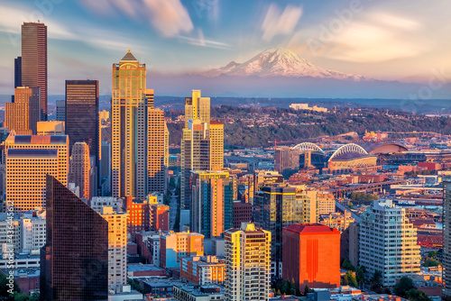 Downtown Seattle city skyline cityscape in United States