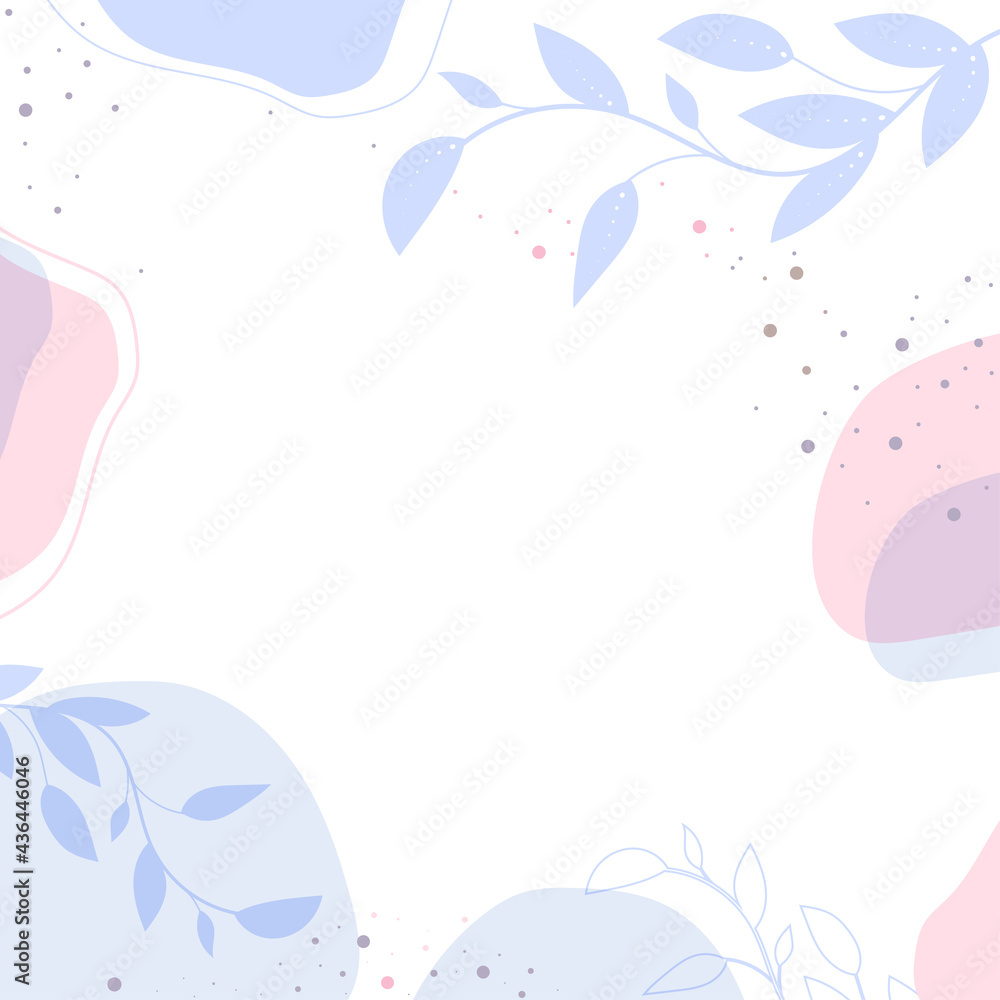 Modern background with shapes and leaves. Abstract art painting with pastel colors and hand draw line. Modern background with shapes and leaves. Abstract art painting with pastel colors and hand draw line.
