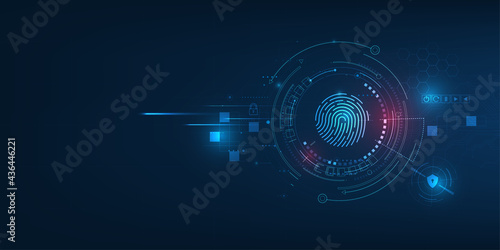 vector abstract security system concept with fingerprint on technology background.