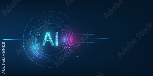 Abstract futuristic digital and technology on dark blue color background. AI(Artificial Intelligence) wording with the circuit design. photo