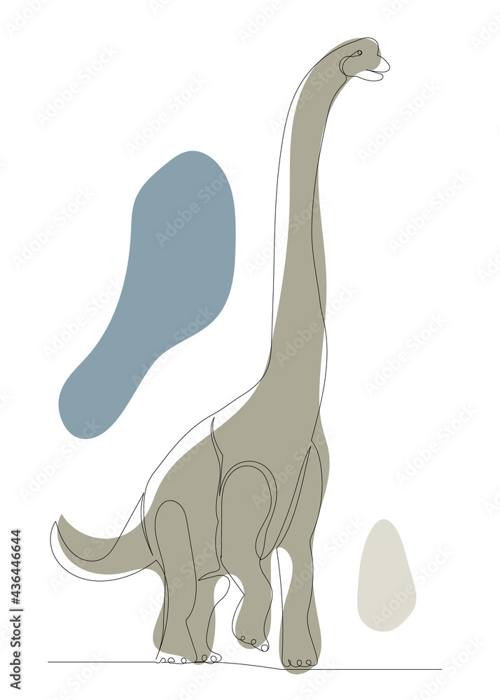 Obraz premium green dinosaur, sketch, continuous line drawing, isolated, vector