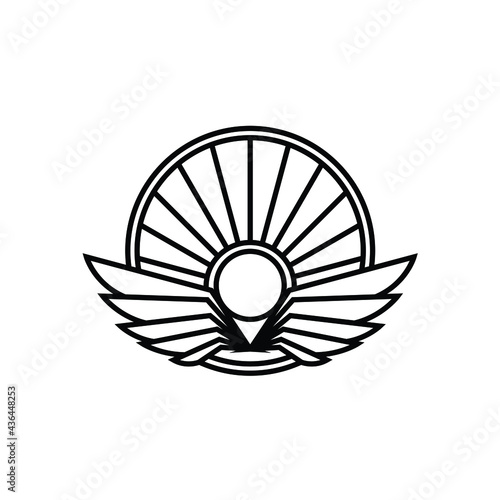 wings in the circular shape rider logo design vector 
