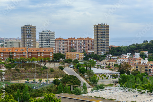 Montgat, Barcelona, Spain - May 16, 2021. Panoramic view of group of buildings from Turó de Mar, Montgat near Barcelona photo