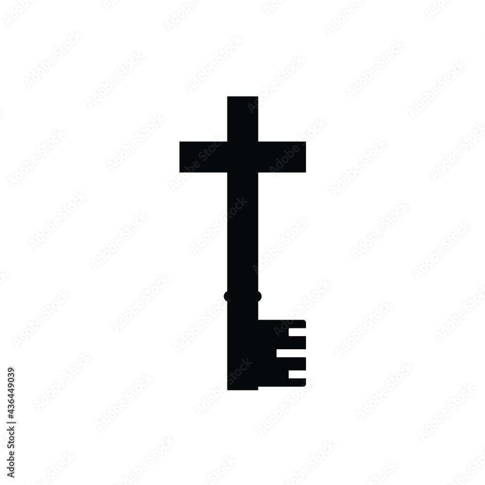 Christian cross and key sign and symbol design vector