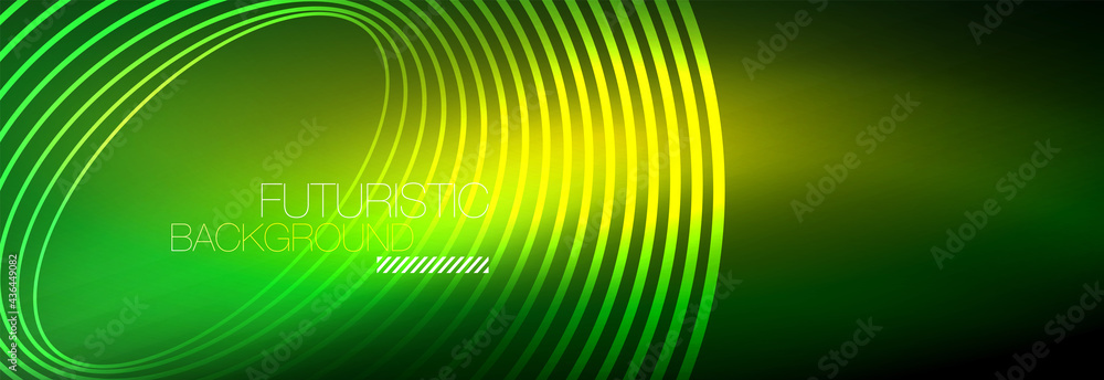 Dark abstract background with glowing neon circles. Trendy layout template for business or technology presentation, internet poster or web brochure cover, wallpaper Dark abstract background with glowing neon circles. Trendy layout template for business or technology presentation, internet poster or web brochure cover, wallpaper
