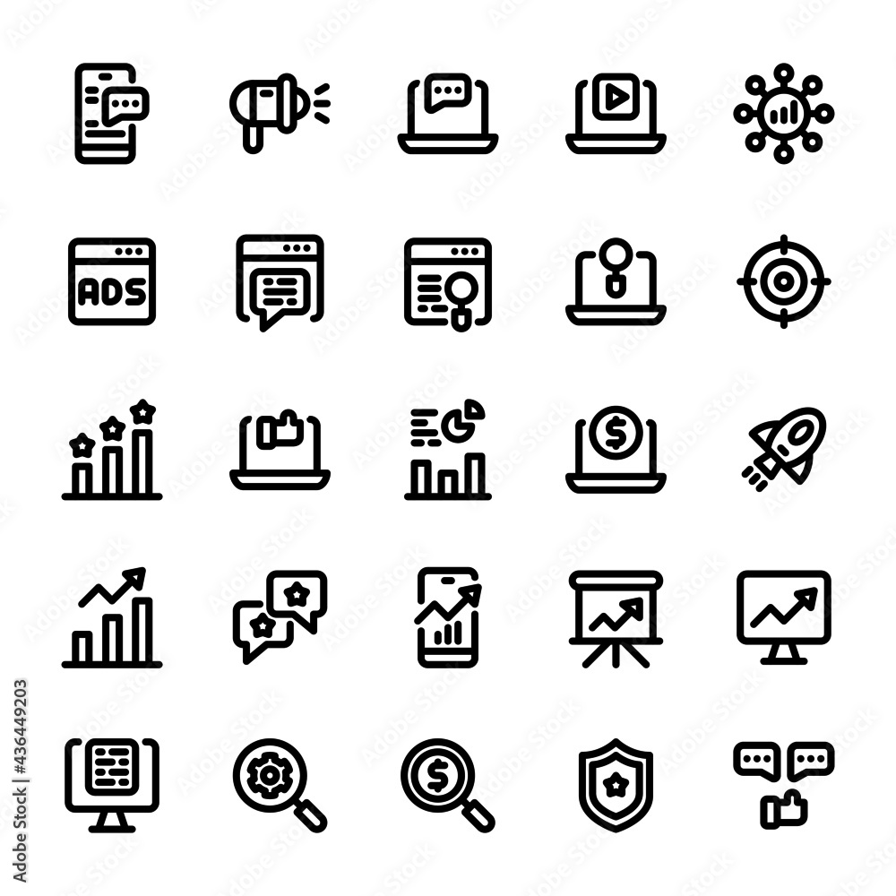 Internet marketing icon set with outline style Internet marketing icon set with outline style