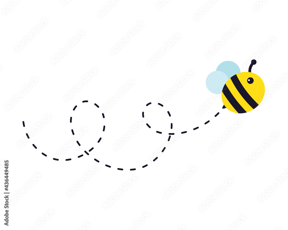 Vetor de Bee flying path. A bee flying in a dotted line The flight path ...