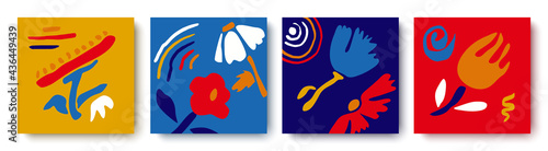 A fashionable set of bright abstract backgrounds.Hand-drawn flowers,doodles.Children's illustration