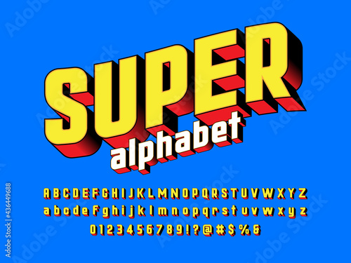 Vector of stylized modern alphabet design with uppercase, lowercase, numbers and symbols