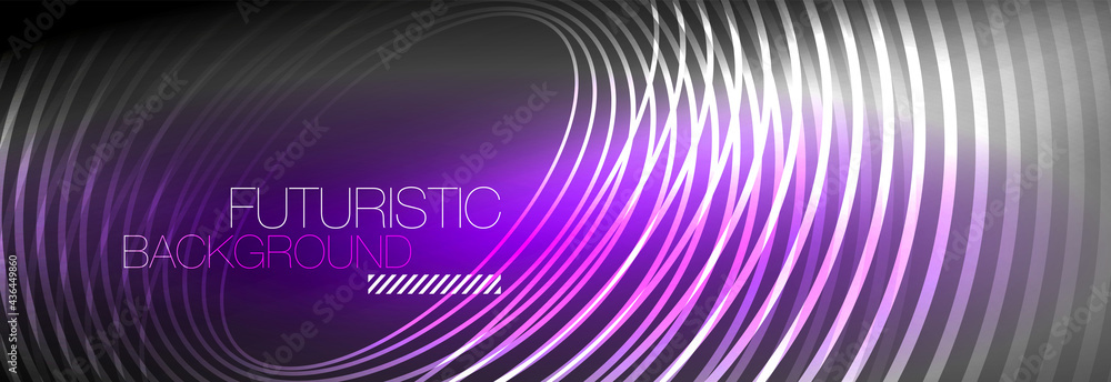 Dark abstract background with glowing neon circles. Trendy layout template for business or technology presentation, internet poster or web brochure cover, wallpaper Dark abstract background with glowing neon circles. Trendy layout template for business or technology presentation, internet poster or web brochure cover, wallpaper
