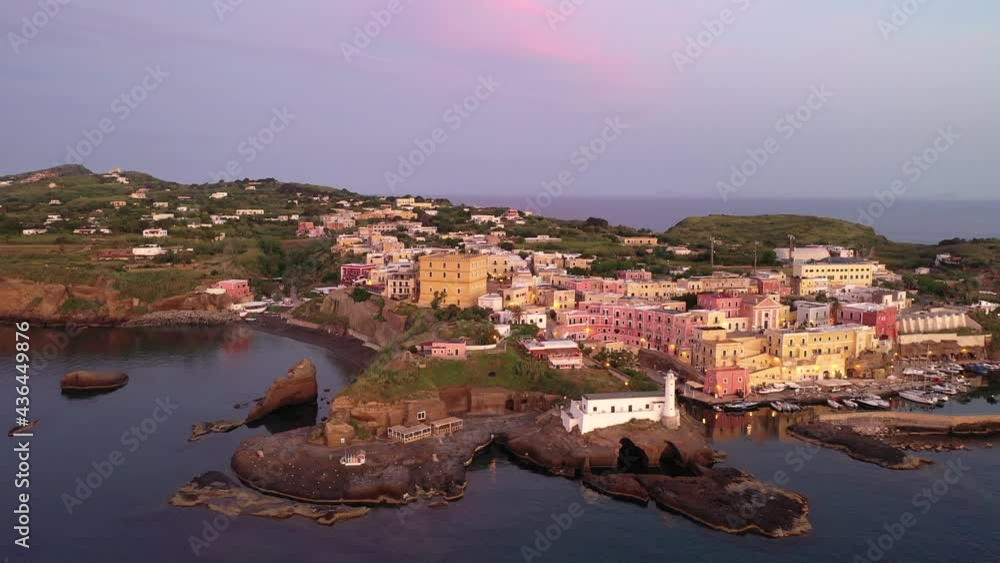 Panoramic aerial view of Ventotene island, Italy. The characteristic