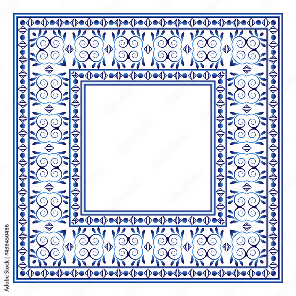 Ceramic tile border pattern. Islamic, indian, arabic motifs. Damask border seamless pattern. Porcelain ethnic bohemian background. Ceramic tile border pattern. Islamic, indian, arabic motifs. Damask border seamless pattern. Porcelain ethnic bohemian background.