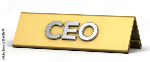CEO word with golden nameplate isolated on white background. 3d illustration. photo
