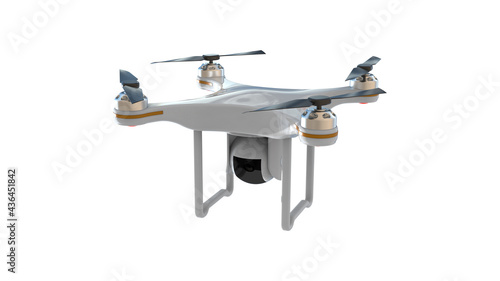 drone quadrocopter with digital camera on white background