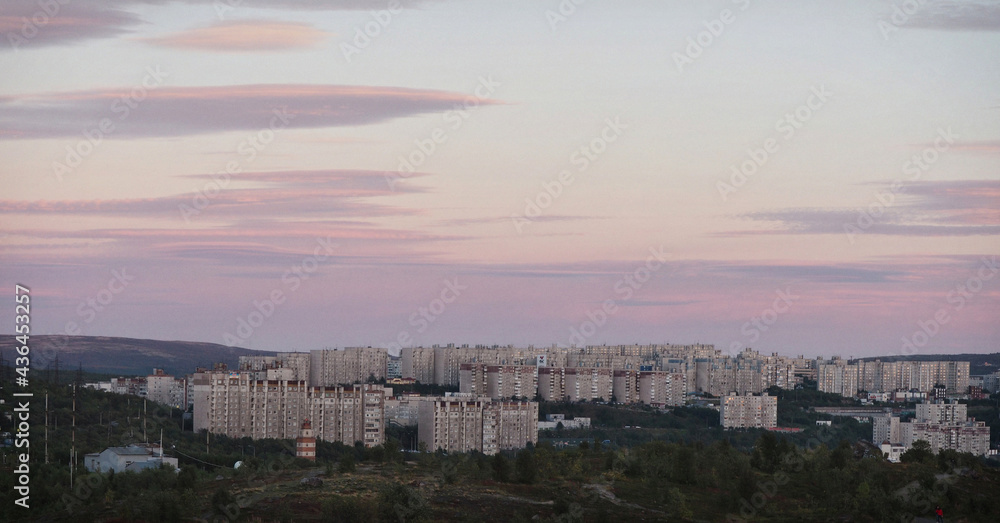 Sunset and sky over multi-storey buildings in Murmansk Sunset and sky over multi-storey buildings in Murmansk