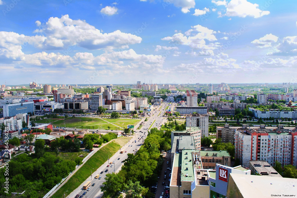 View of the central street of the city of Perm on a clear summer day