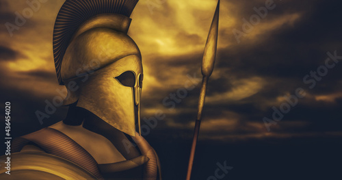 Ancient Spartan (Greek) warrior 3D illustration concept. A background with copy space ideal for TV documentaries, history information etc.