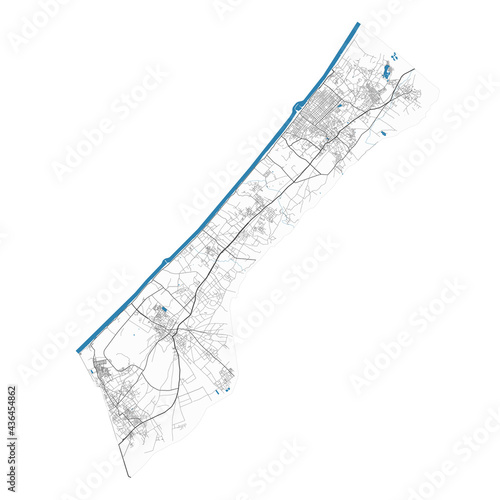 Gaza Strip map. Detailed map of Gaza Strip administrative area, land panorama.
