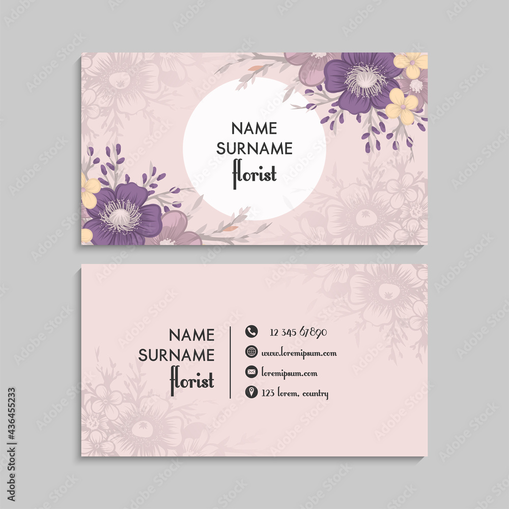 Flower business cards purple flowers