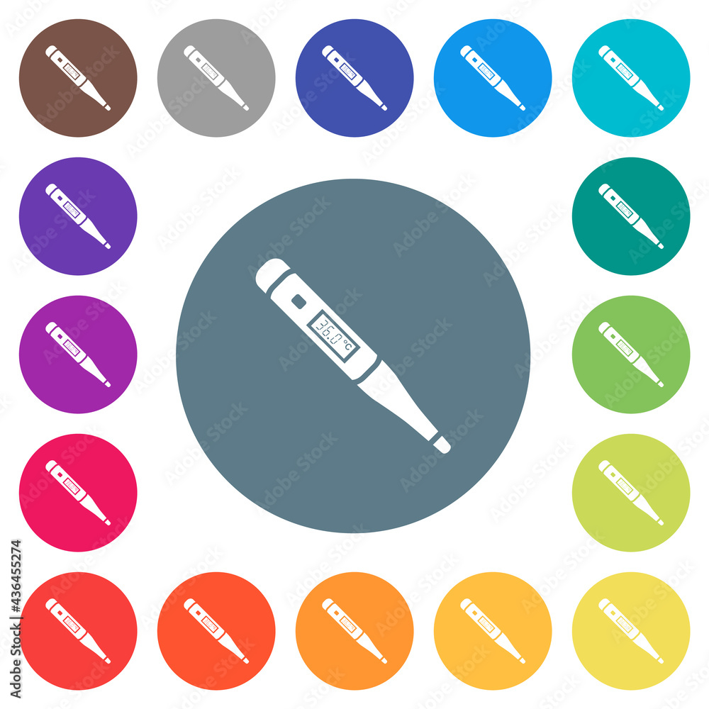 Digital thermometer flat white icons on round color backgrounds Digital thermometer flat white icons on round color backgrounds