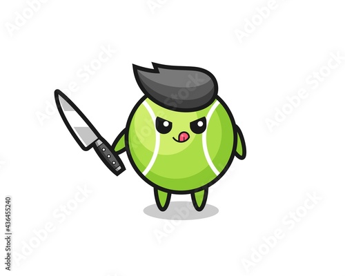 cute tennis mascot as a psychopath holding a knife